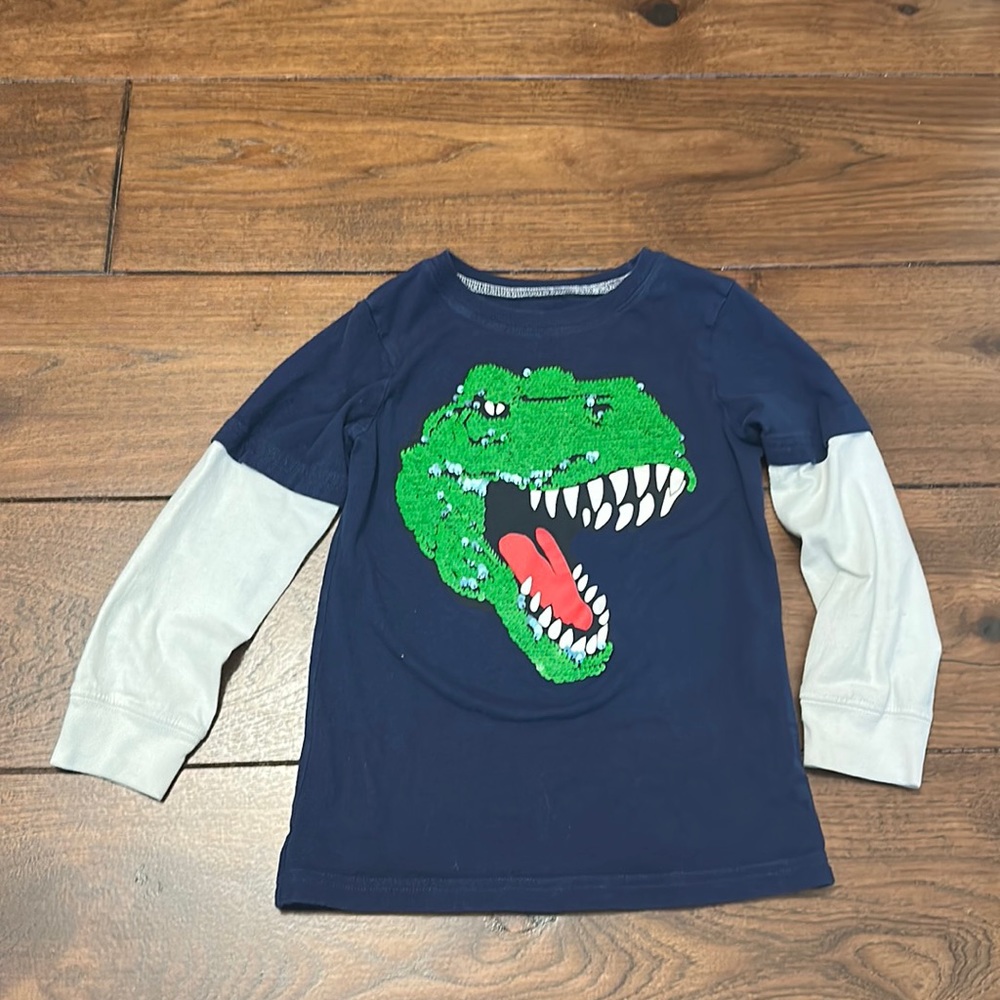 T-Rex long Sleeve Tee, sequins, size 5.